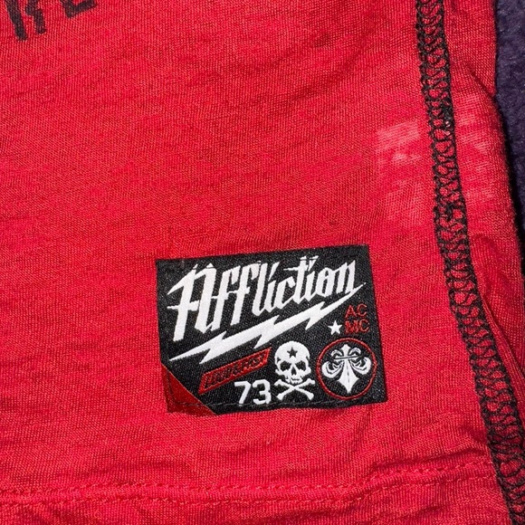 Rare Affliction Early 2000s Red Slim Fit Henley Embellished with Black Lace⚡︎❤️★ - Picture 2 of 4